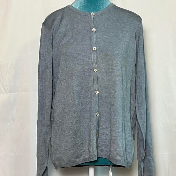 Vintage Victoria Holley Silk Blend Cardigan Sweater Slate Blue size large preppy - Picture 5 of 6